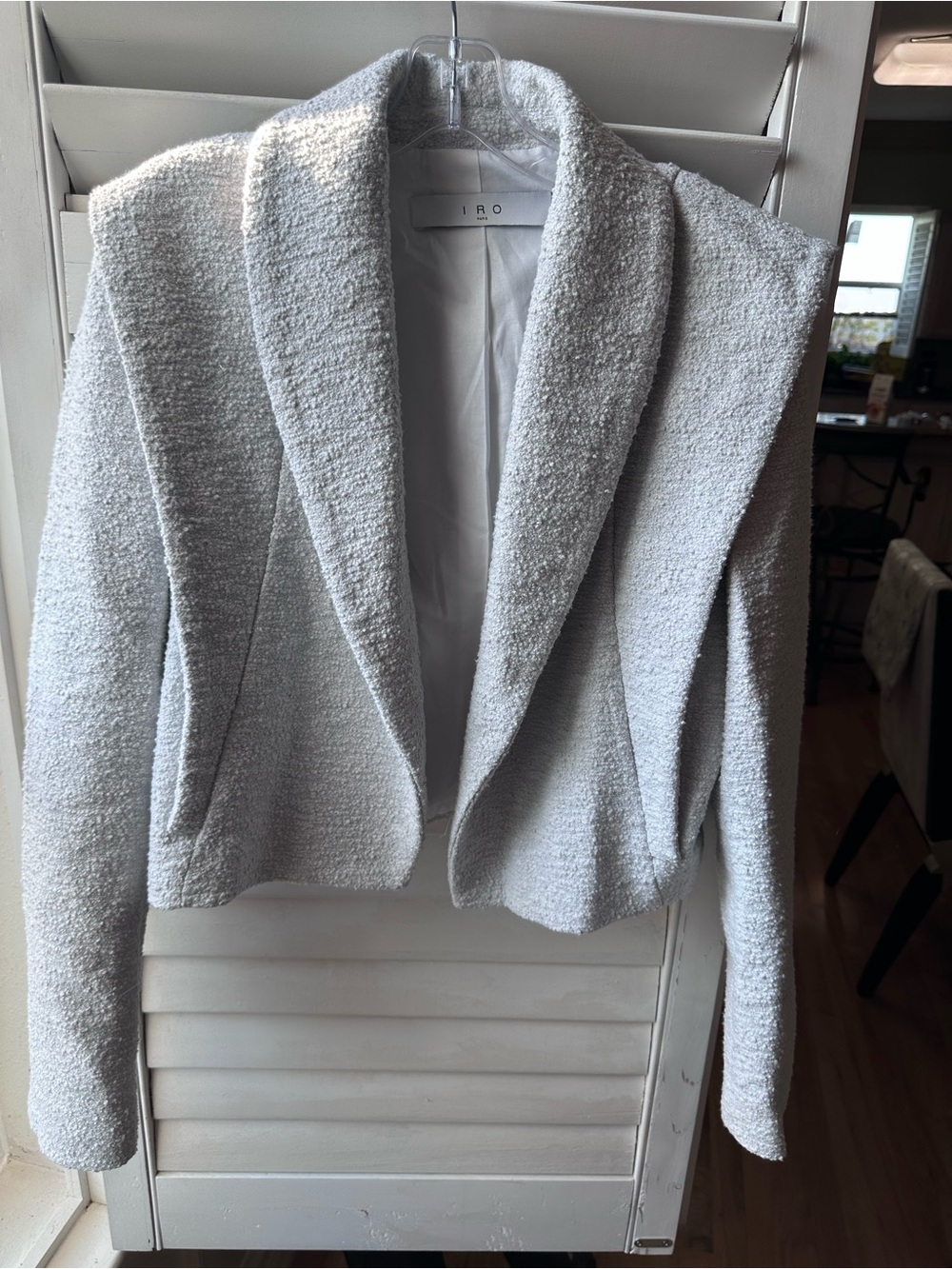 IRO Light Gray Bouclé Shawl-Collar Jacket